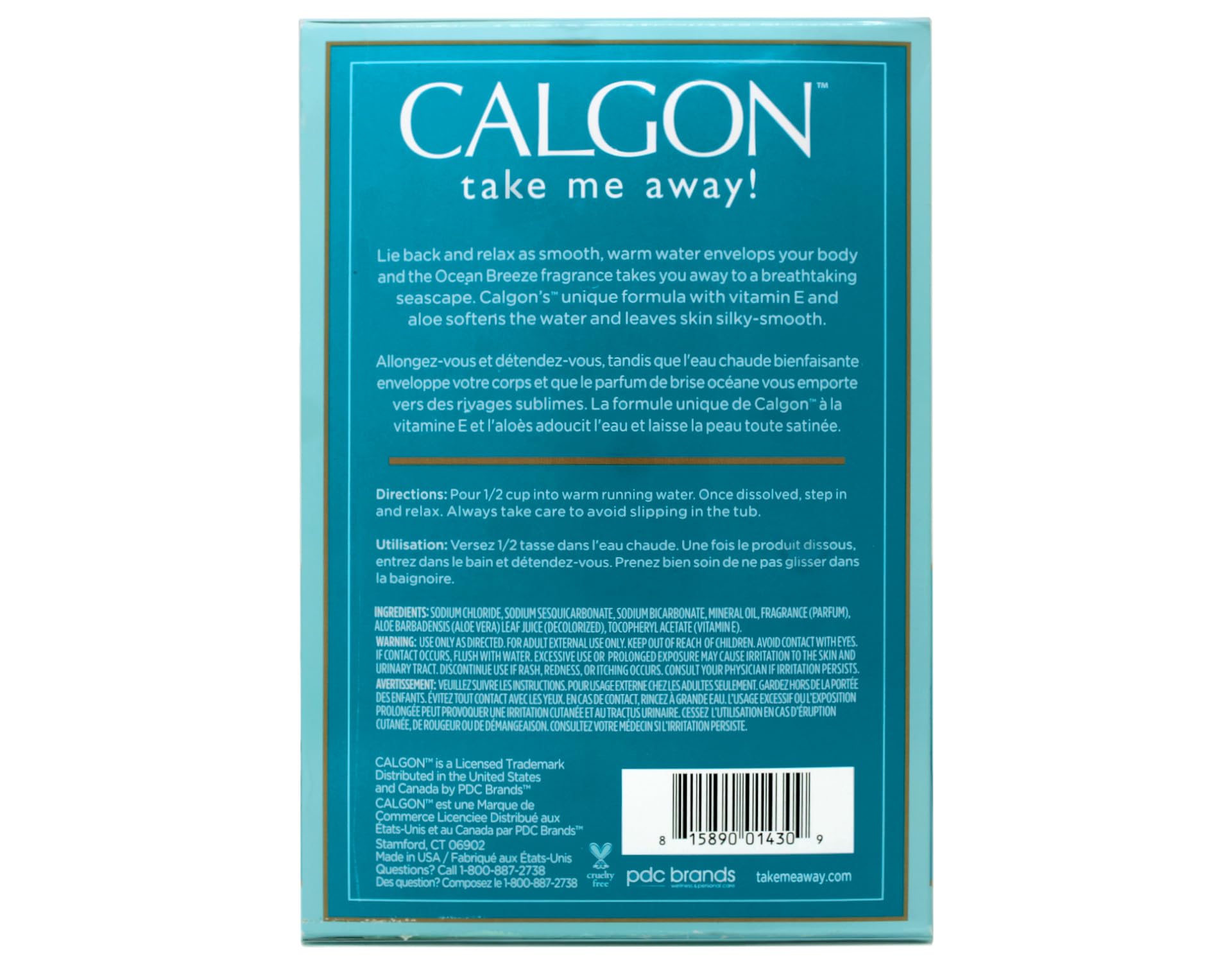 Calgon close-up of dissolvable beads texture highlighting moisturizing ingredients