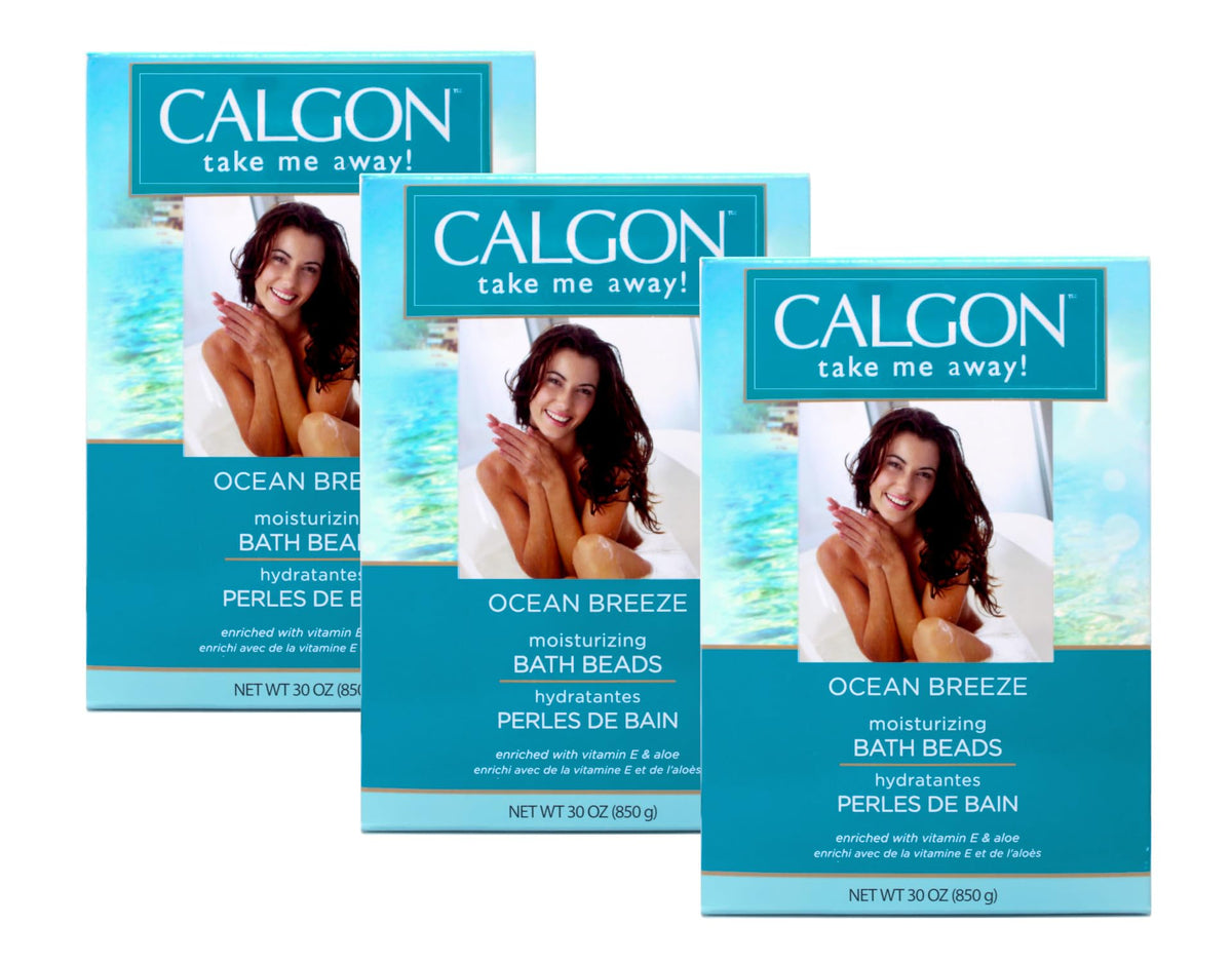 Calgon Ocean Breeze front packaging showing bottle and brand, emphasizes hydration benefit