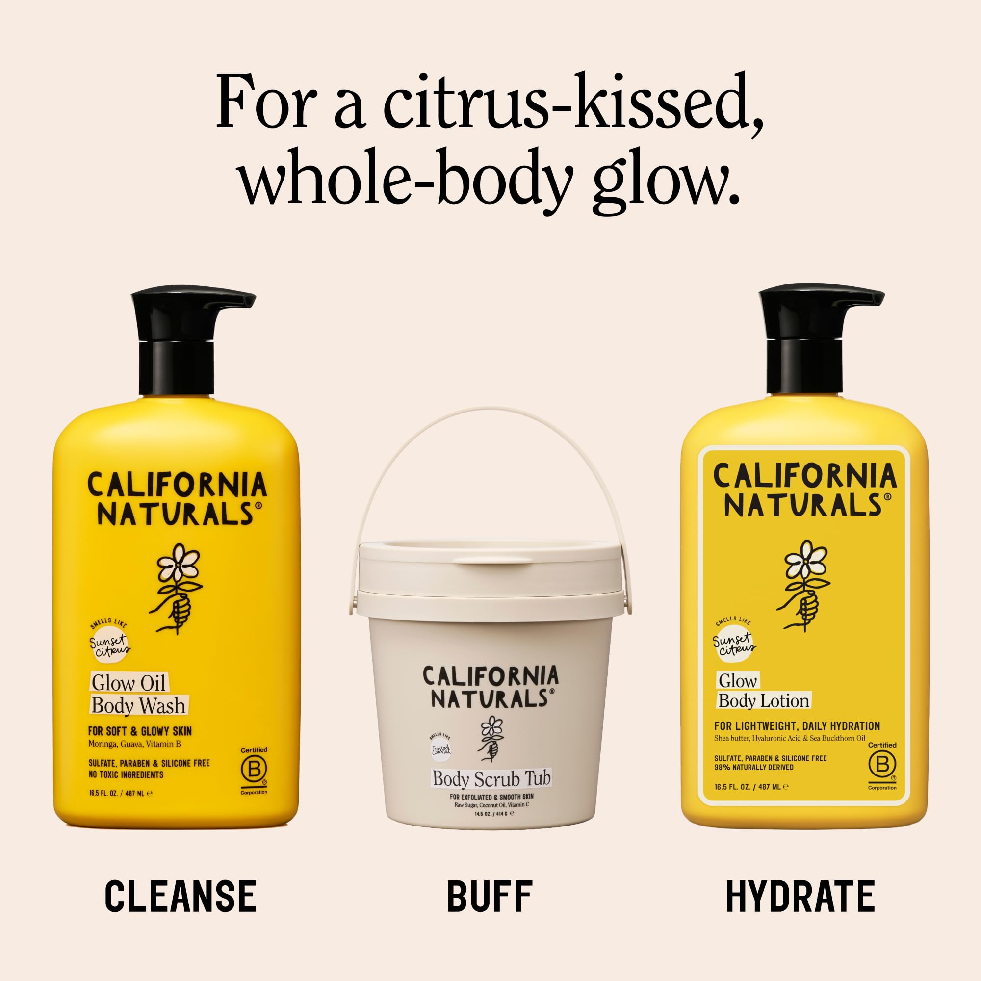 California Naturals lotion spread on skin illustrating smooth application and instant softness