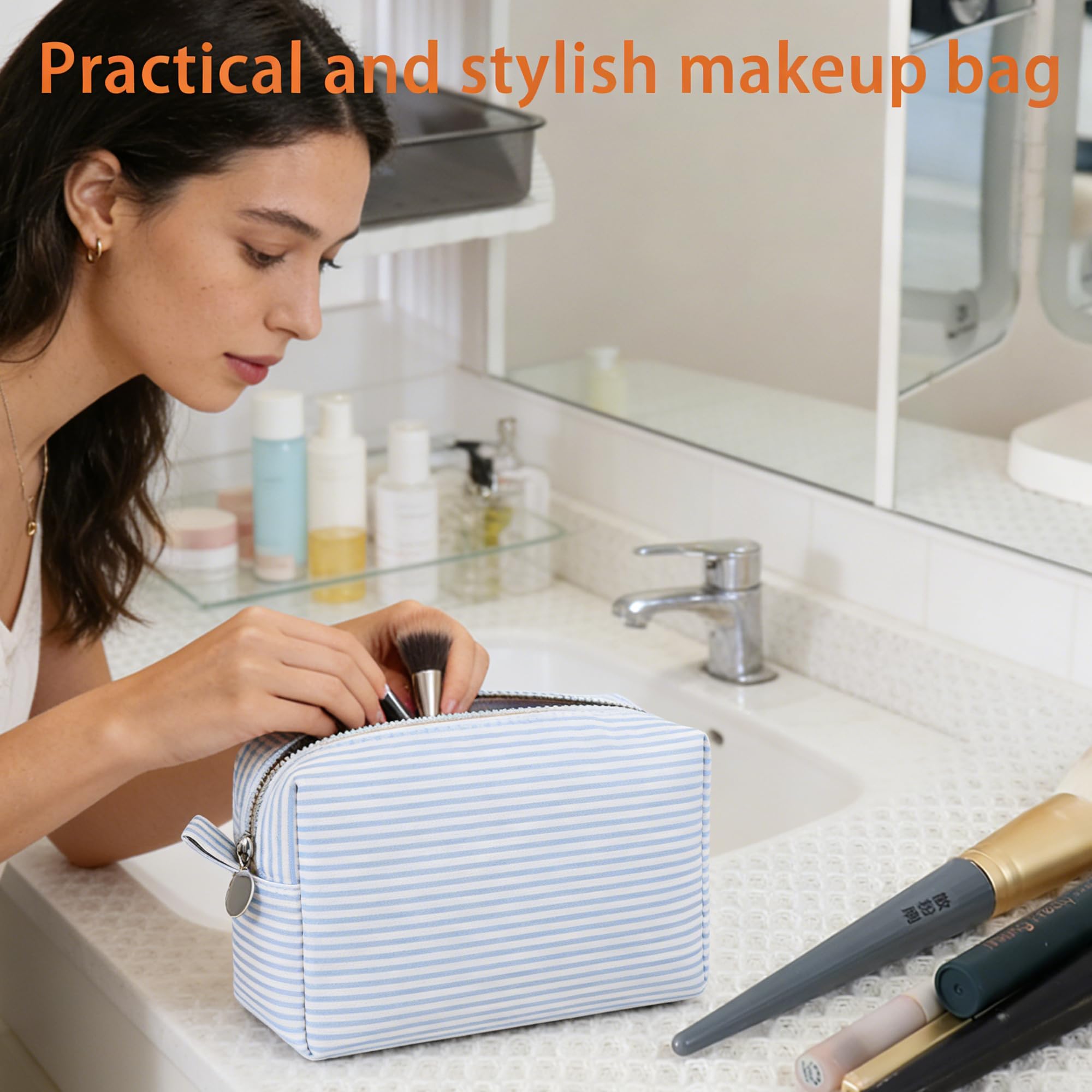 CALINNL small bag with makeup laid out shows easy access benefit