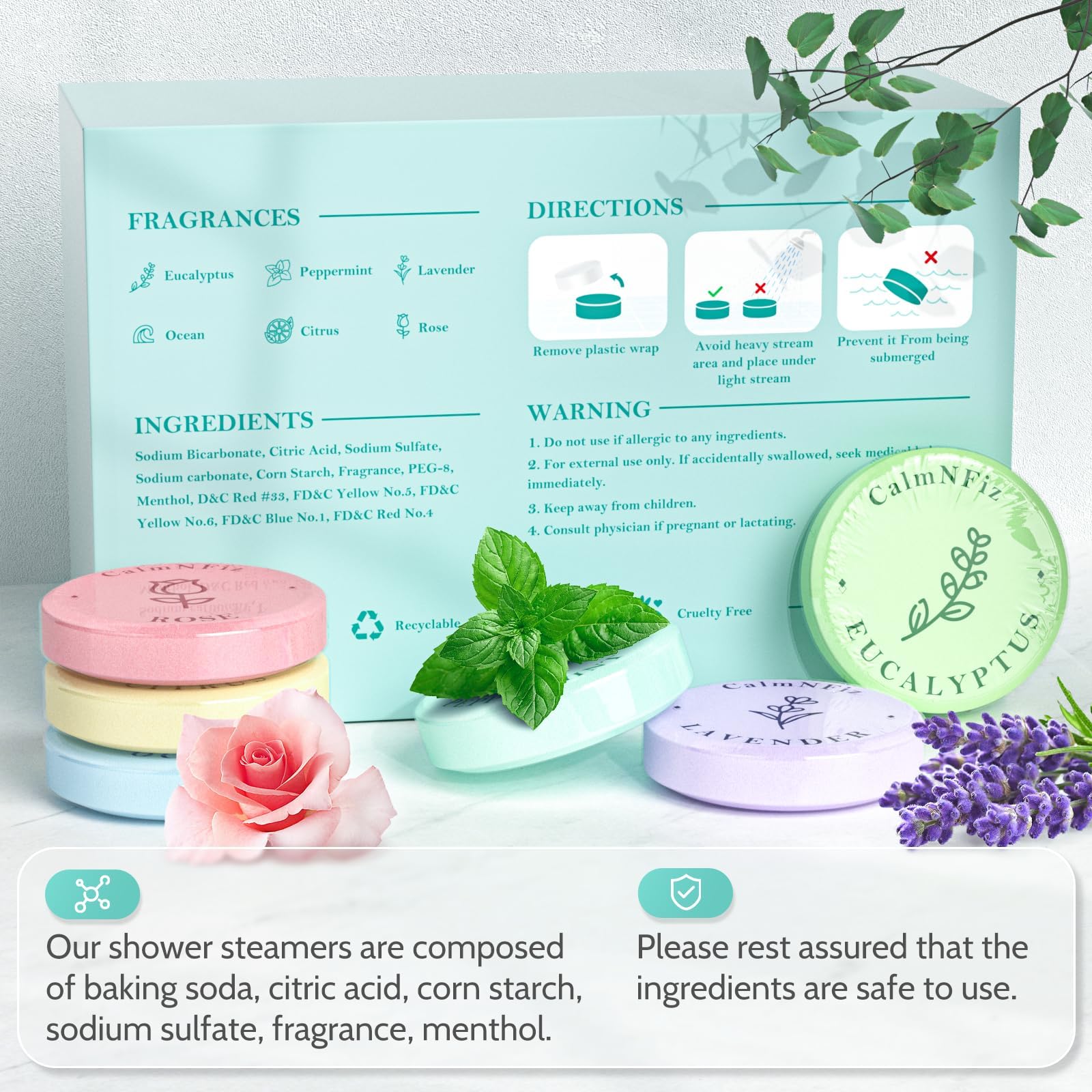 CalmNFiz close-up of tablet texture highlighting gentle, fast-dissolve formula