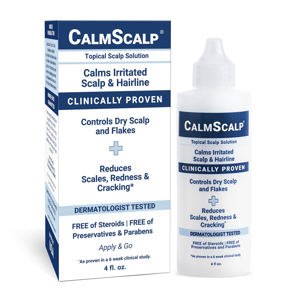 CalmScalp front packaging showing bottle and box for shelf appeal