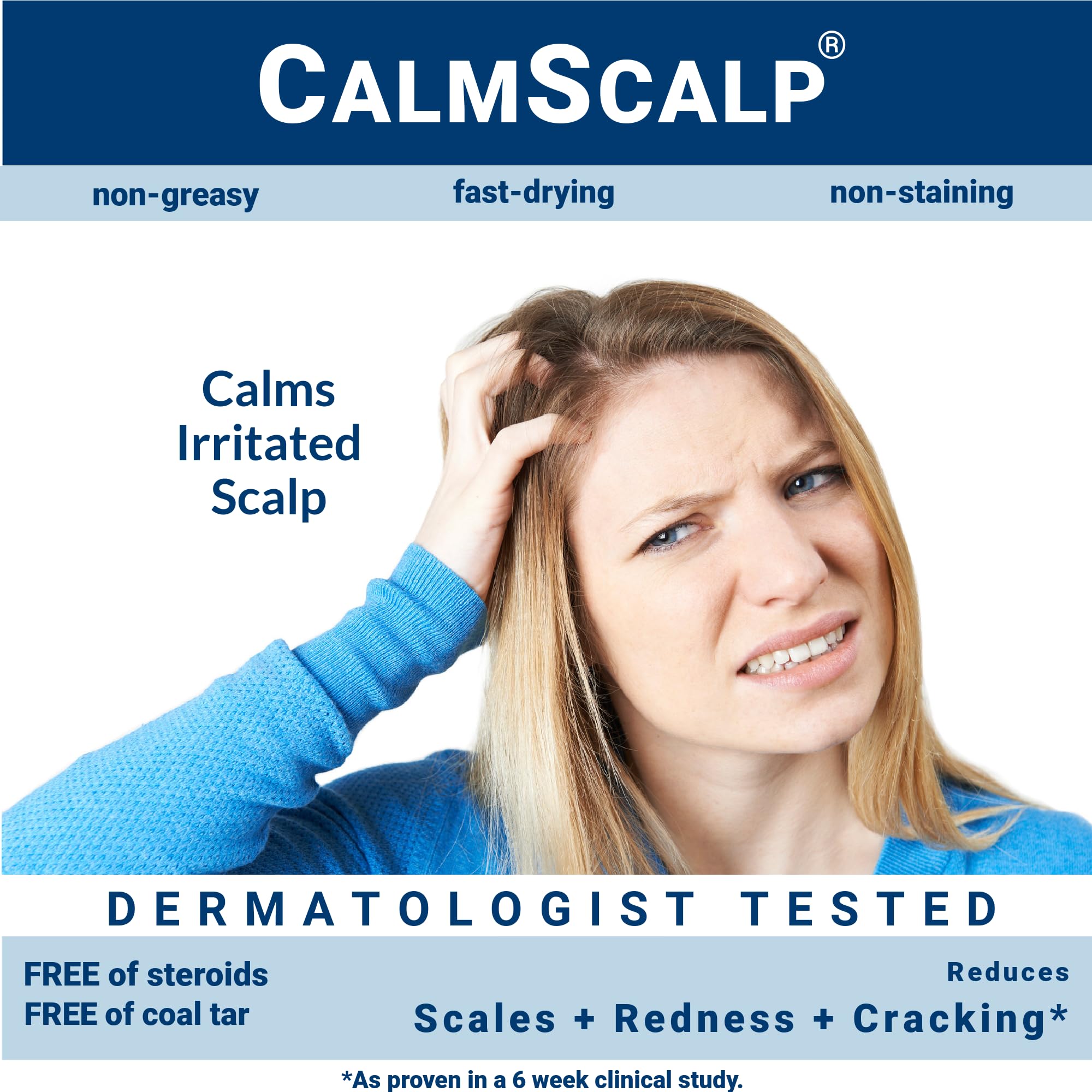 CalmScalp label close-up showing ingredient list for cleaner choice