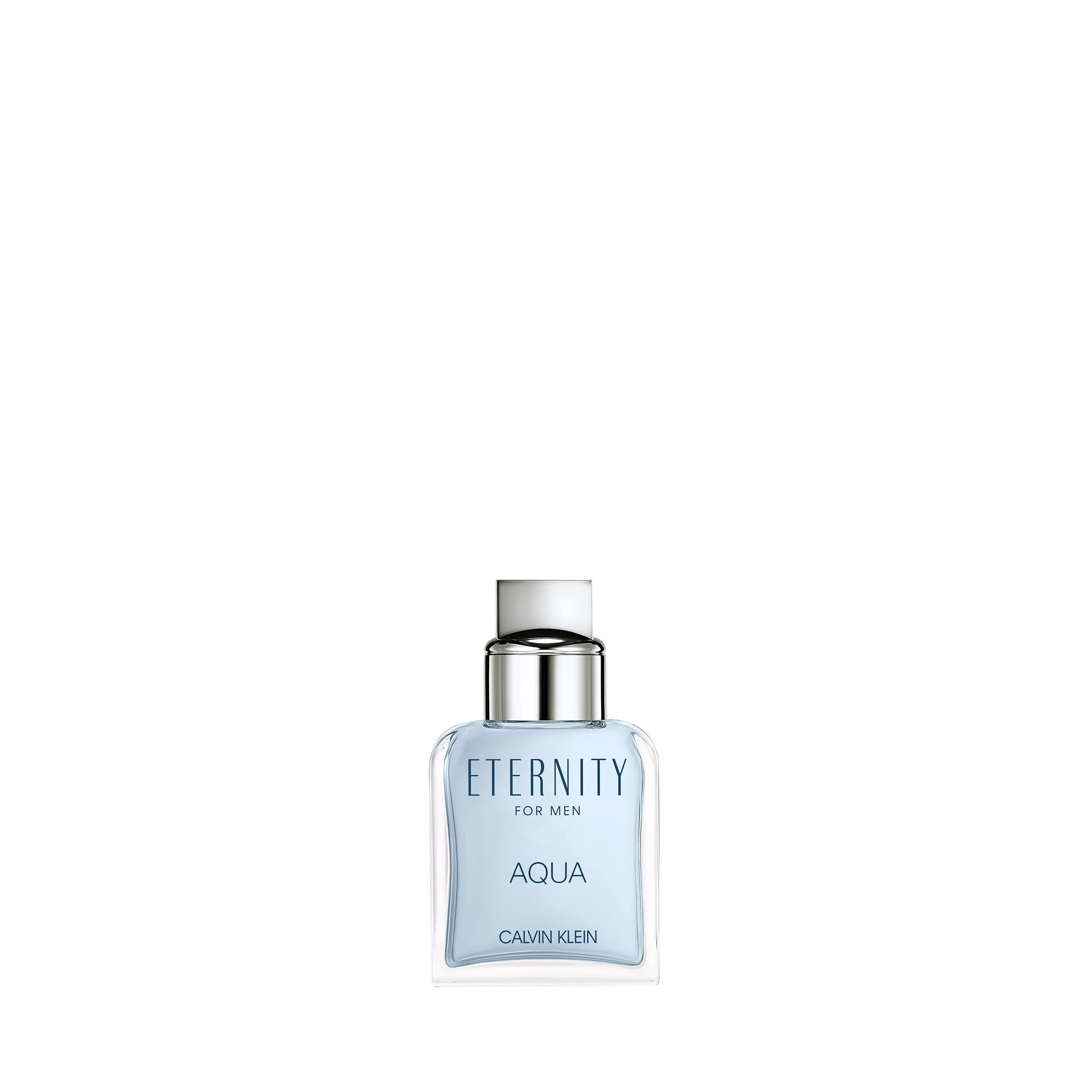 Calvin Klein Eternity Aqua front bottle showing sleek design and portability benefit