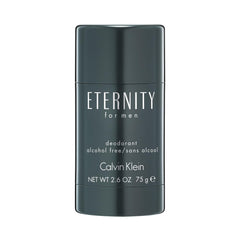 Calvin Klein Eternity front packaging showing slim deodorant stick and branding benefit: elegant portability