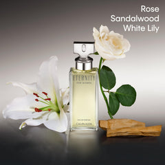 Calvin Klein Eternity side label showing fragrance concentration and branding benefit