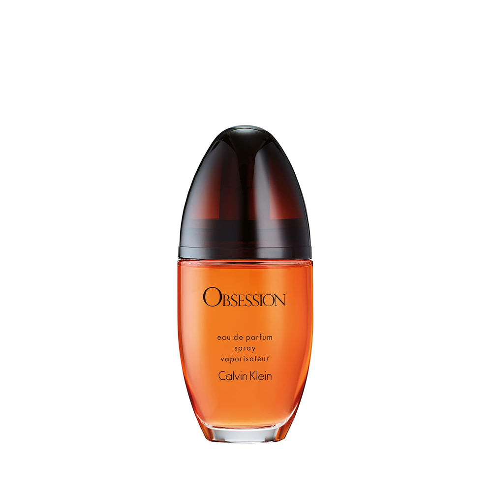Calvin Klein Obsession bottle front view showing iconic silhouette and lasting impression