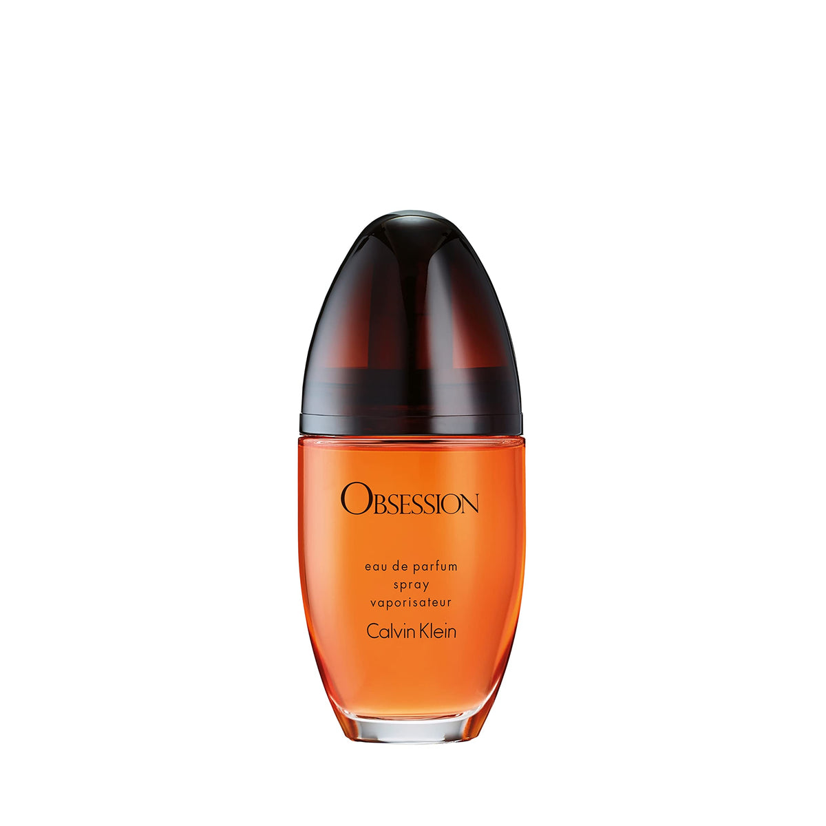 Calvin Klein Obsession bottle front view showing iconic silhouette and lasting impression