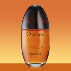 Close-up of Calvin Klein Obsession label highlighting brand authenticity and premium finish