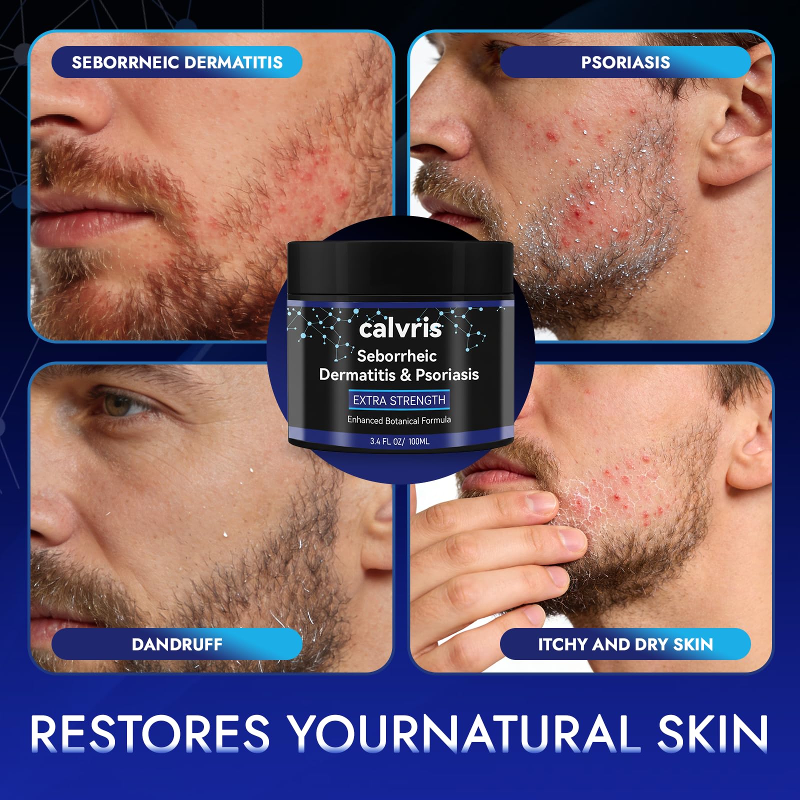 Calvris botanical blend ingredients arranged to highlight soothing plant-based benefits