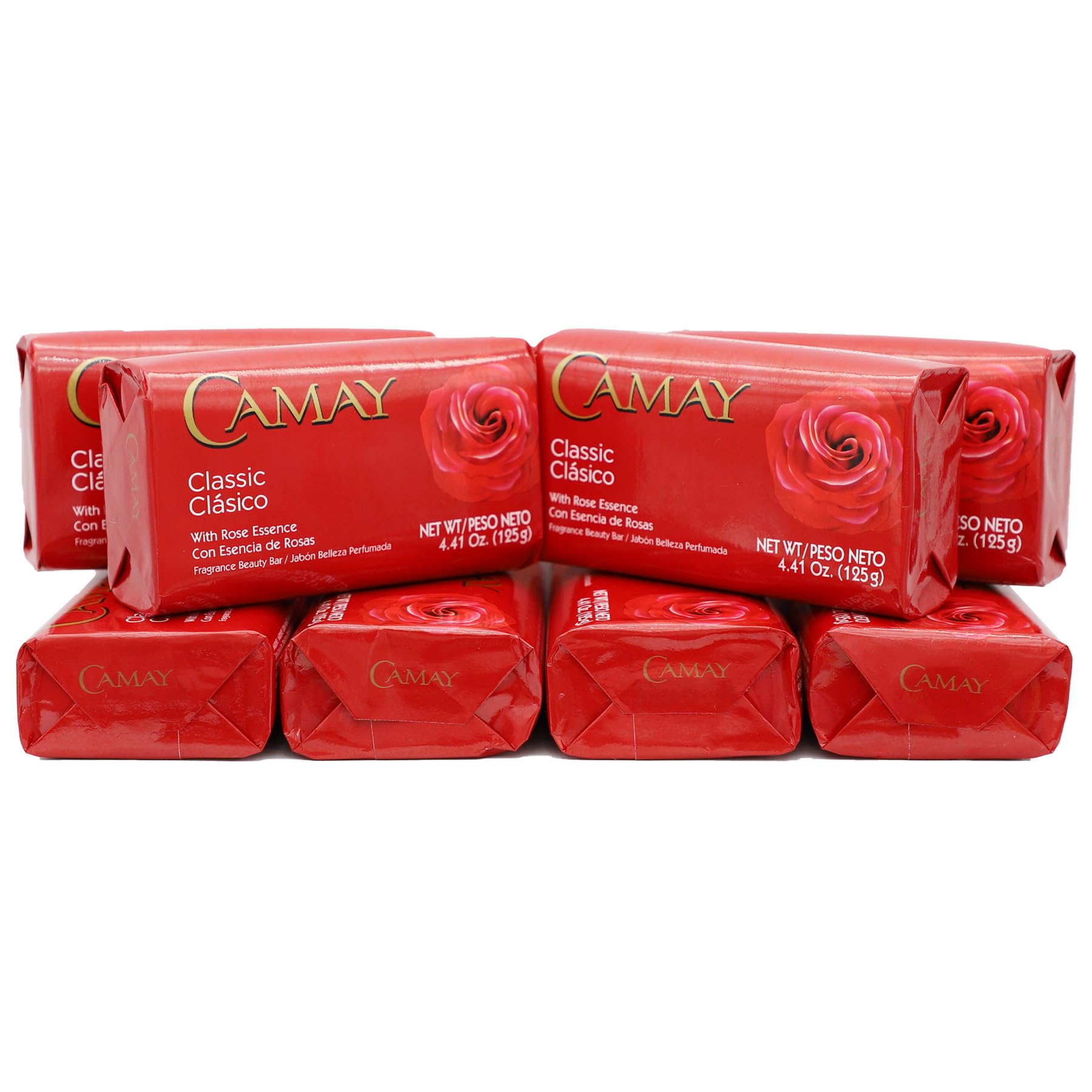 Camay classic front packaging showing 8-pack and floral benefit