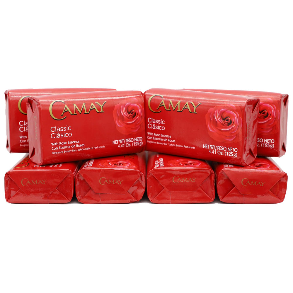 Camay classic front packaging showing 8-pack and floral benefit