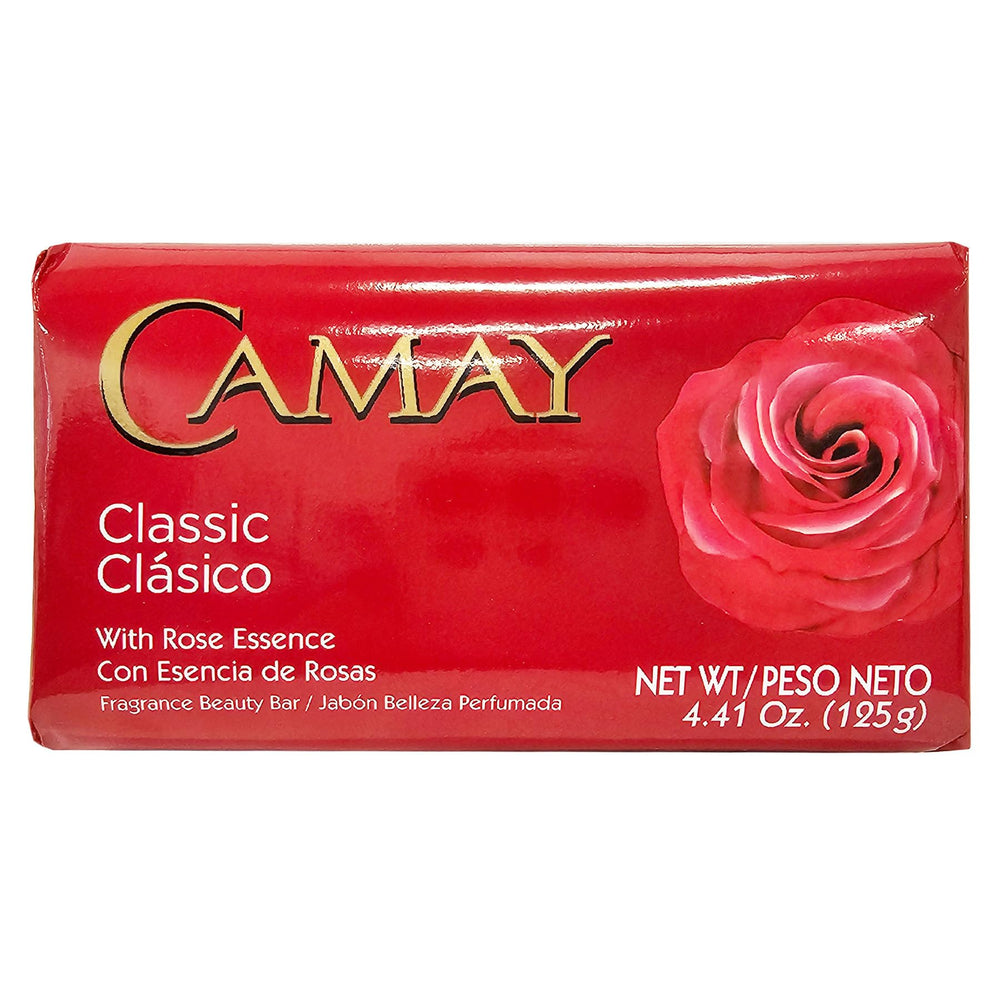 Camay classic bar beside a hand to show compact travel-friendly benefit