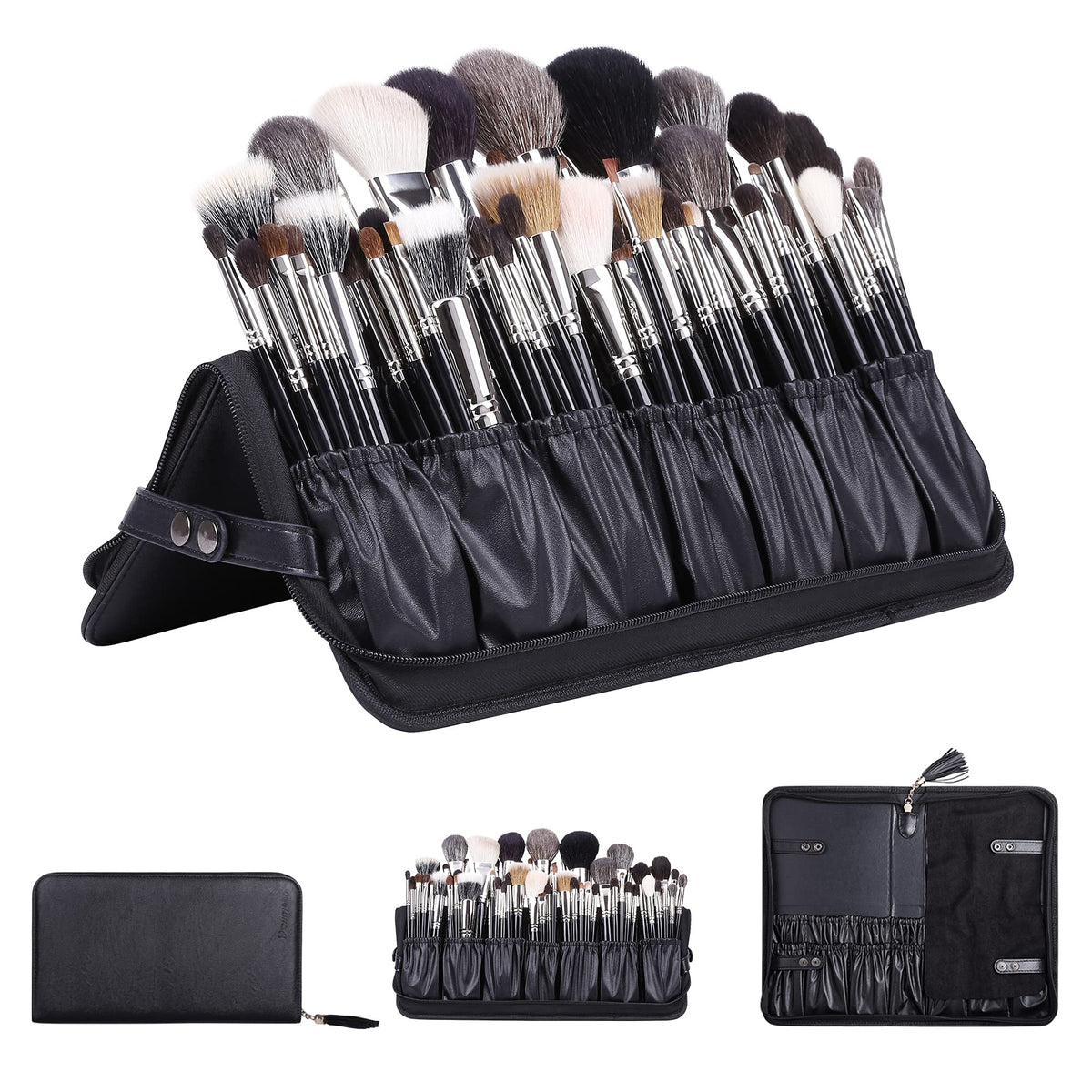 Camdeez Rownyeon front closed view showing sleek black PU leather and zipper for protection