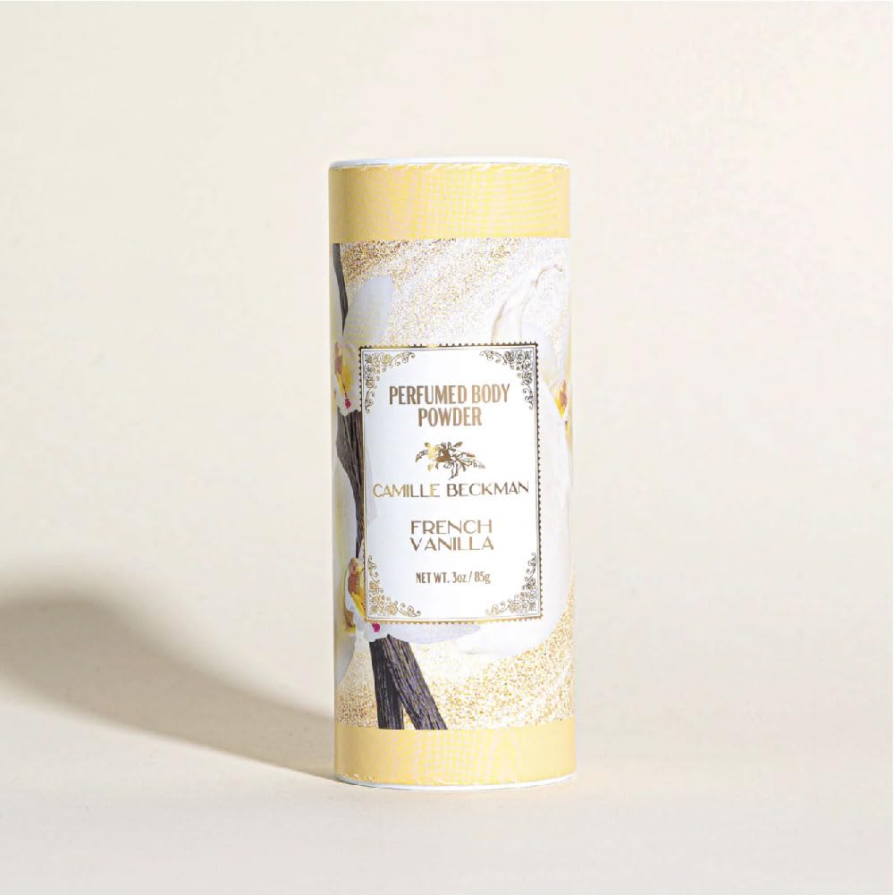 Camille Beckman powder pouring from open top, demonstrates easy application