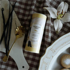 Camille Beckman fine starch texture close-up, highlights absorbent softness