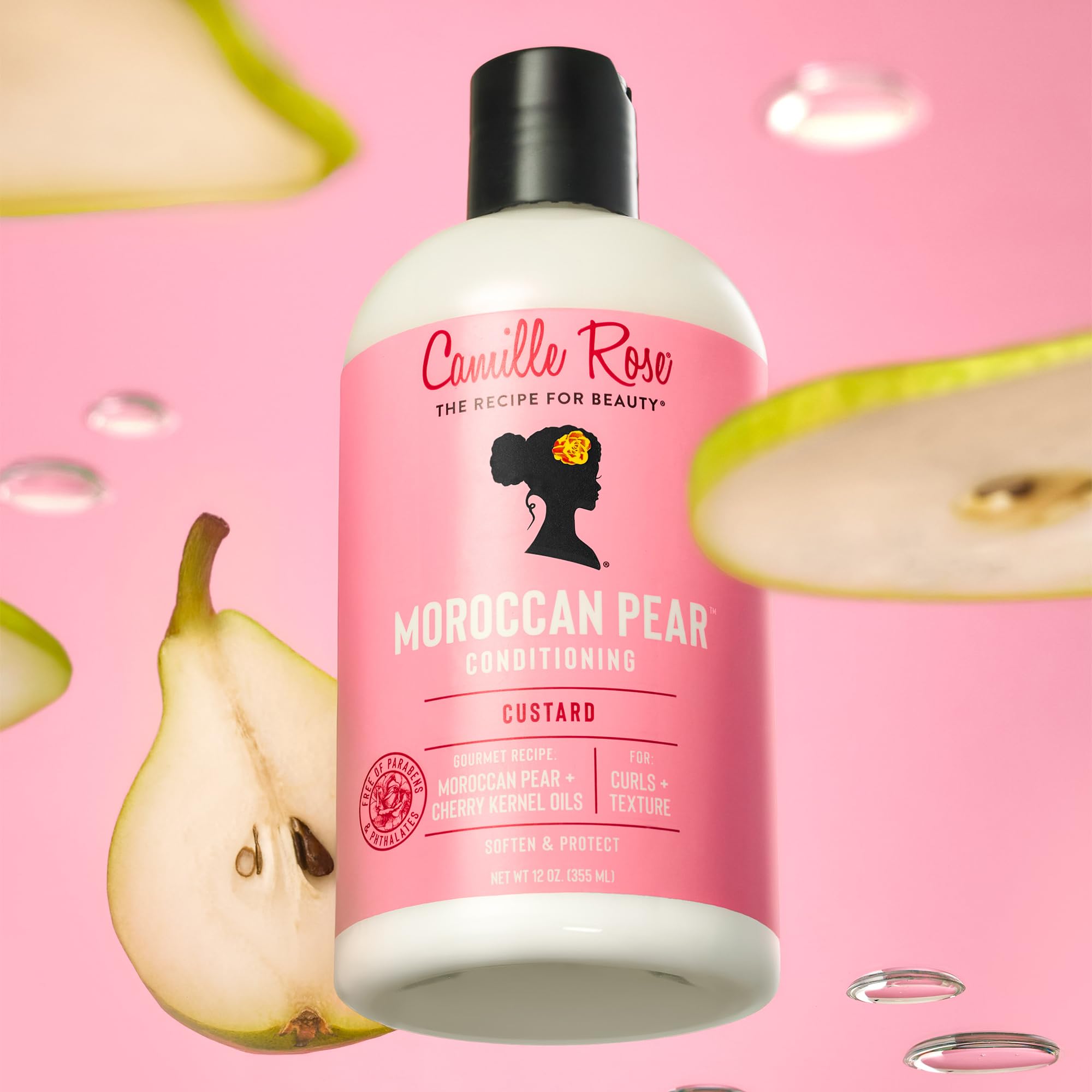 Camille Rose duo on bathroom shelf during use for a refreshed, nourished hair routine
