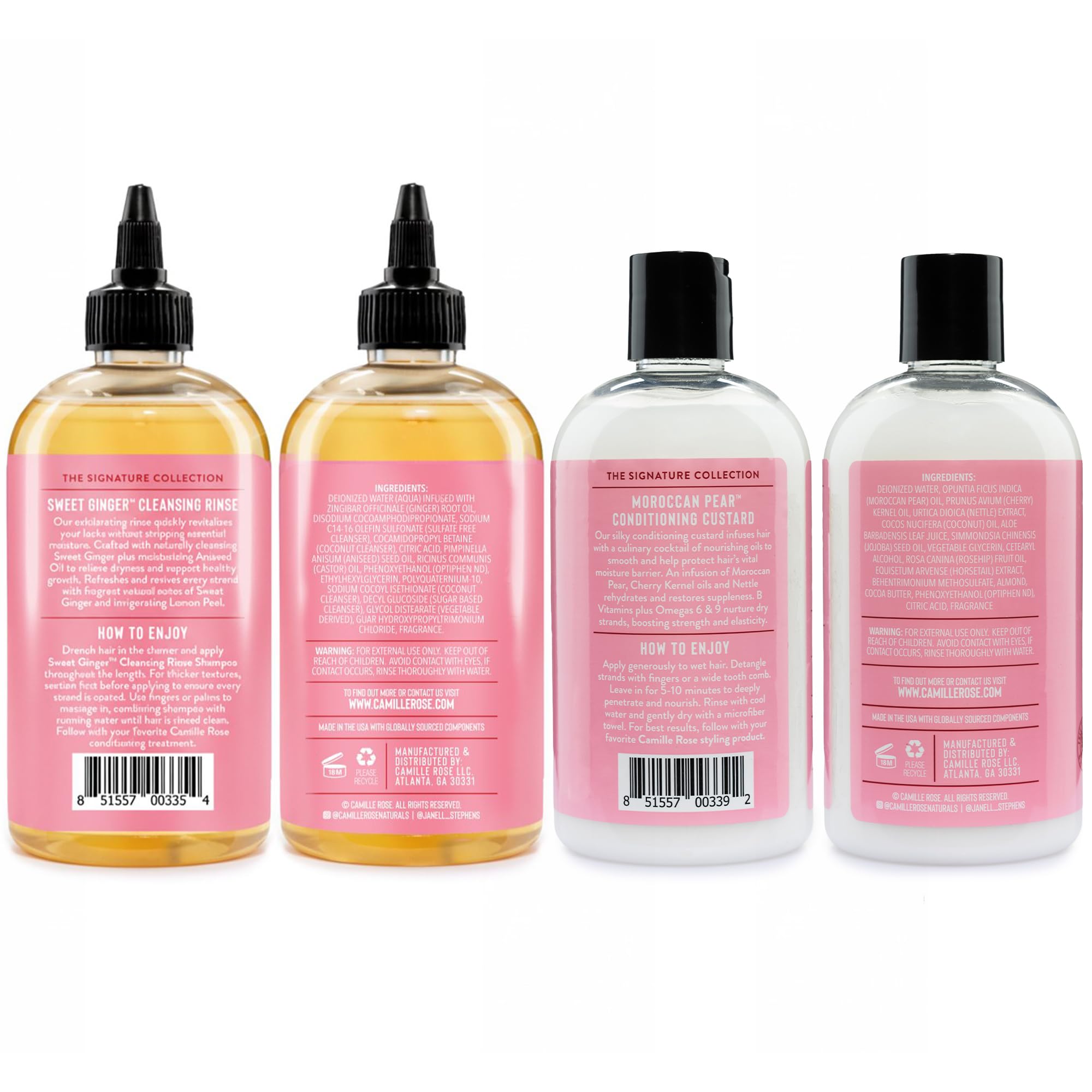 Camille Rose shampoo pump dispensing product highlighting convenient, controlled application