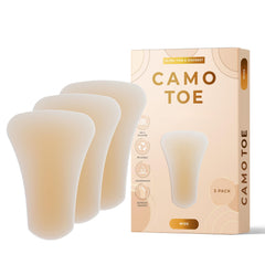 Camo Toe front packaging showing wide-fit three-pack and clear product benefits