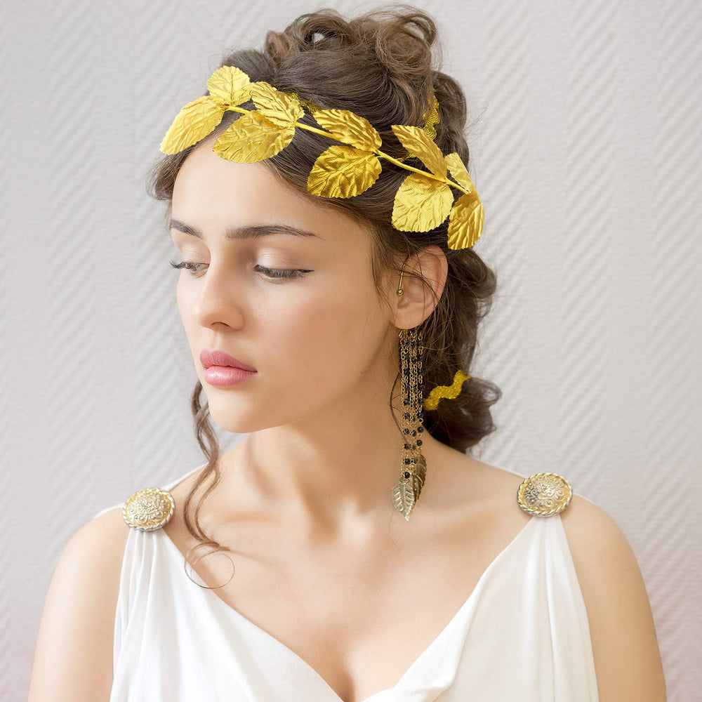Canlierr headpiece worn with toga costume demonstrating dramatic classical look