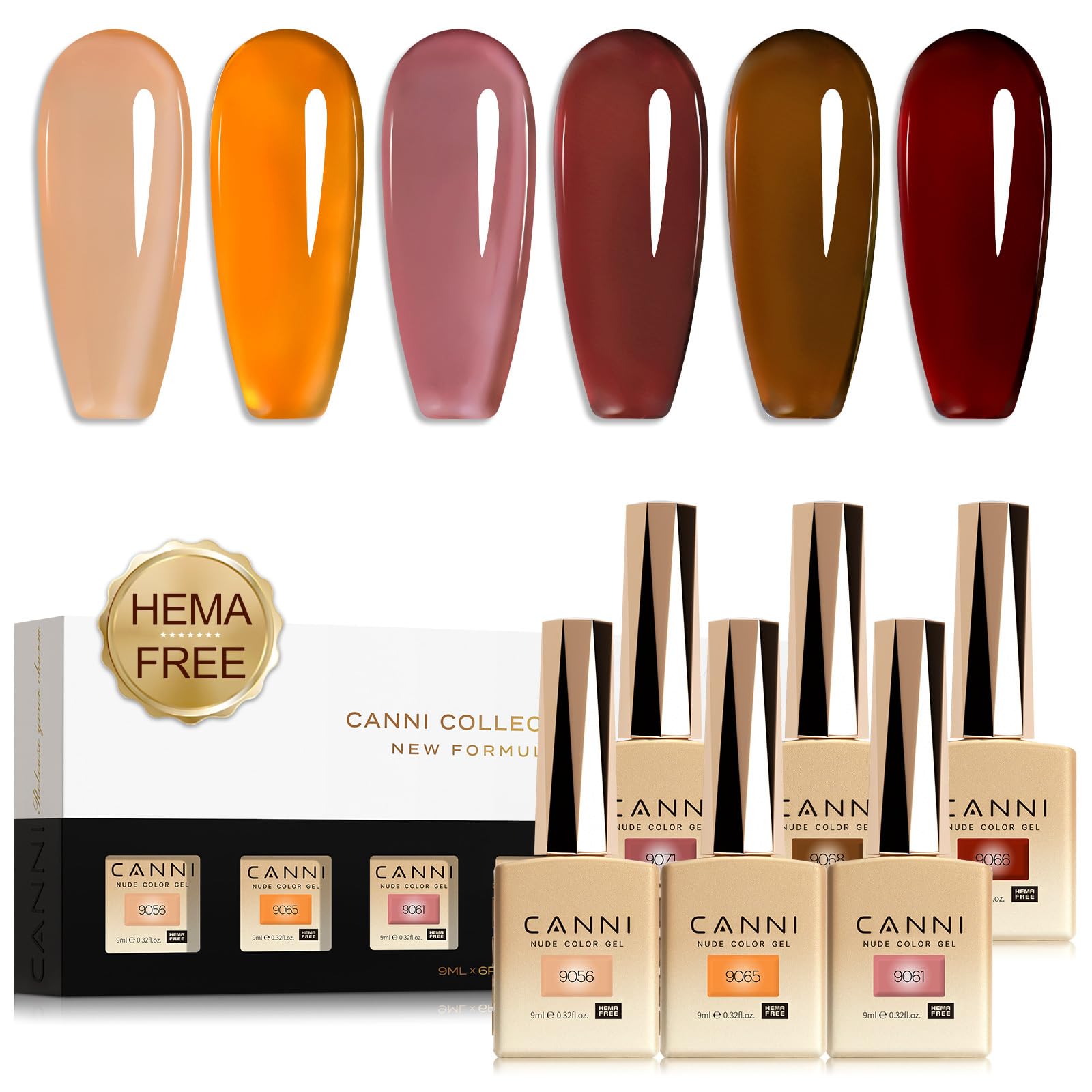 CANNI front view of six color-matched bottles showing shades and easy selection
