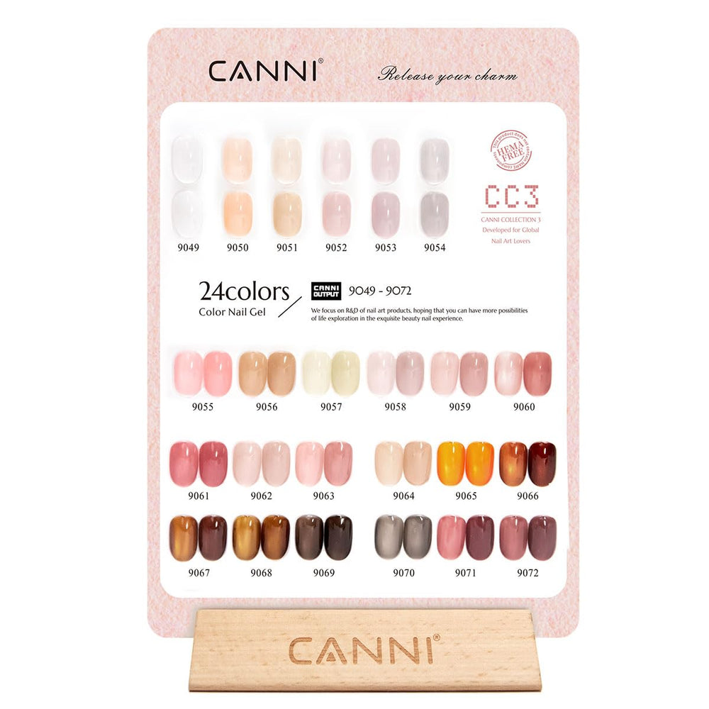 CANNI printed color card laid out with swatches to preview jelly pinks and nudes
