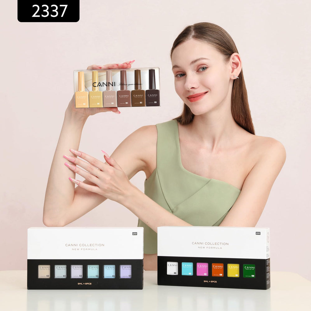 CANNI lifestyle evening look on model nails demonstrating polished glossy results