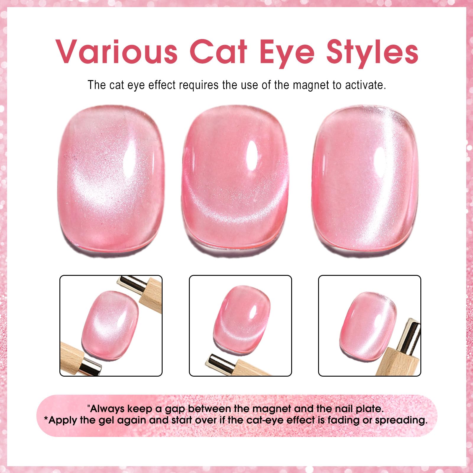 CANNI gel polish applied on practice wheel tips showing finished cat-eye variations