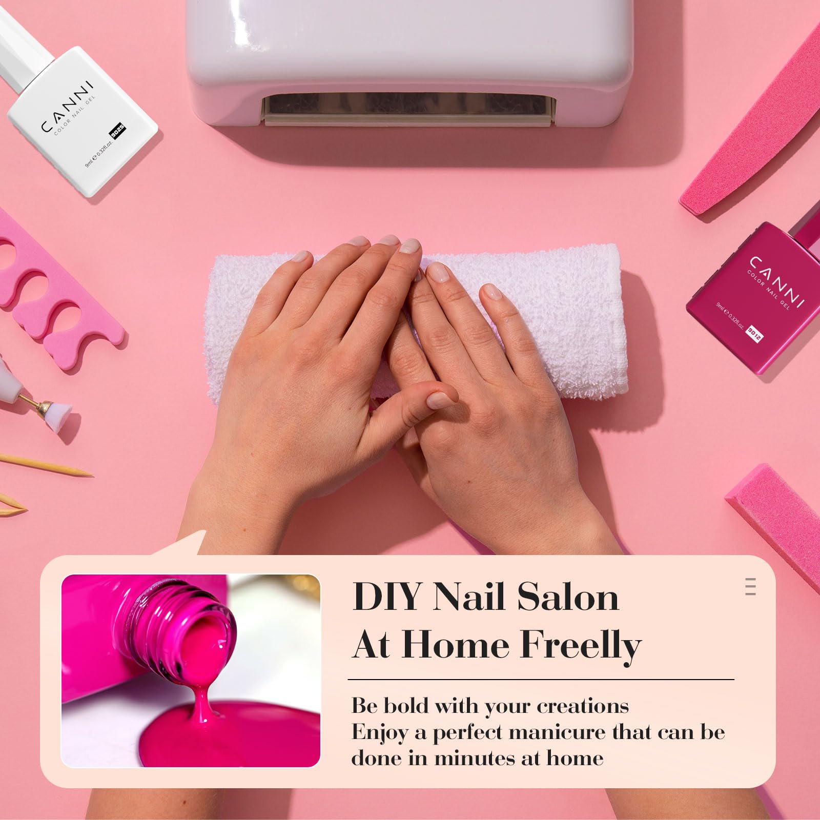 CANNI lifestyle bridal manicure scene showing soft pink nails for elegant occasion benefit