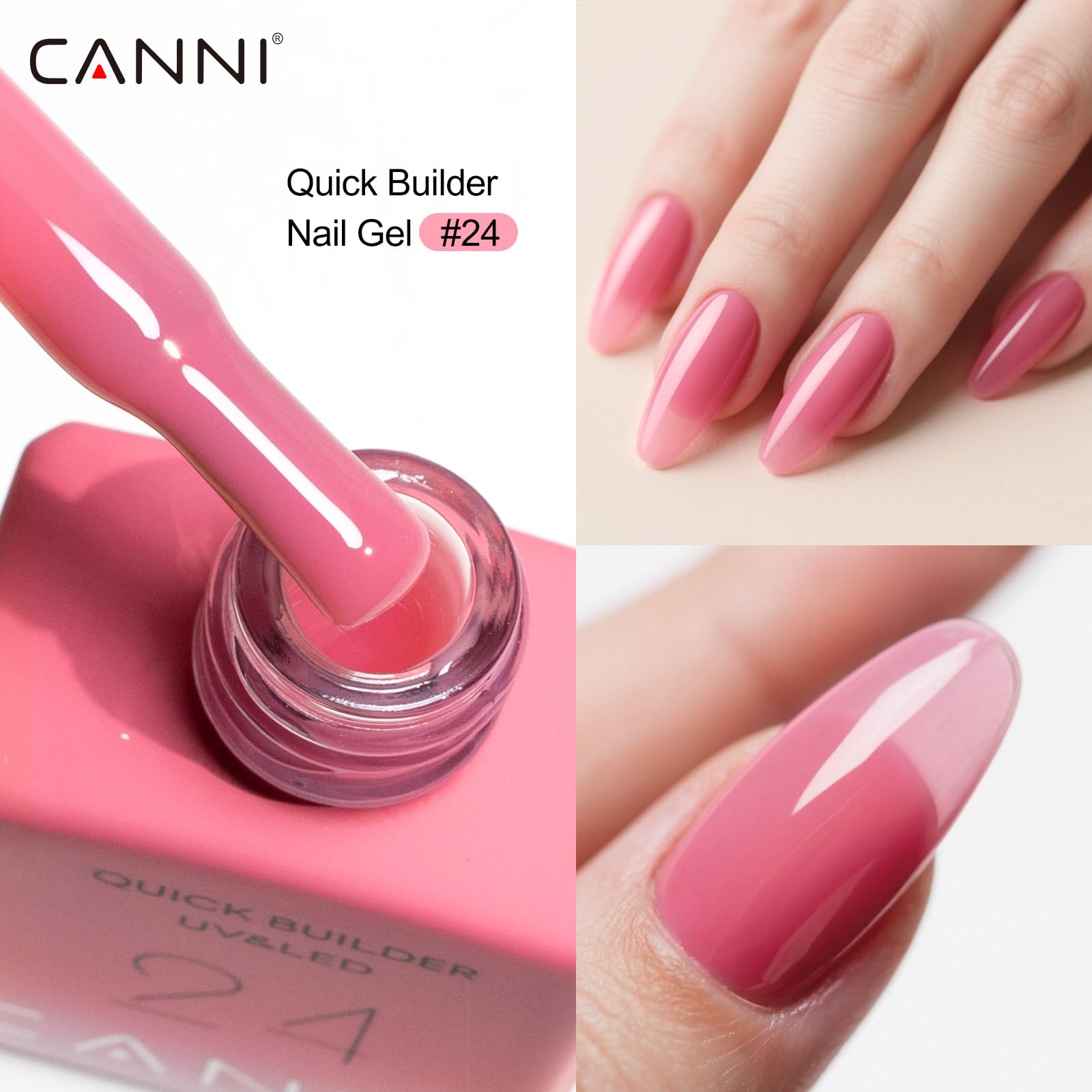 CANNI lifestyle shot of hands at desk showcasing long-lasting glossy nails