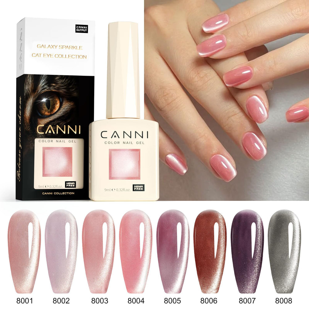 CANNI finished manicure on model hands showcasing glossy cat-eye nails for styling ideas