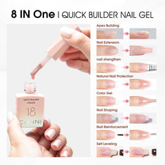 CANNI open bottle with brush demonstrates smooth builder-gel application