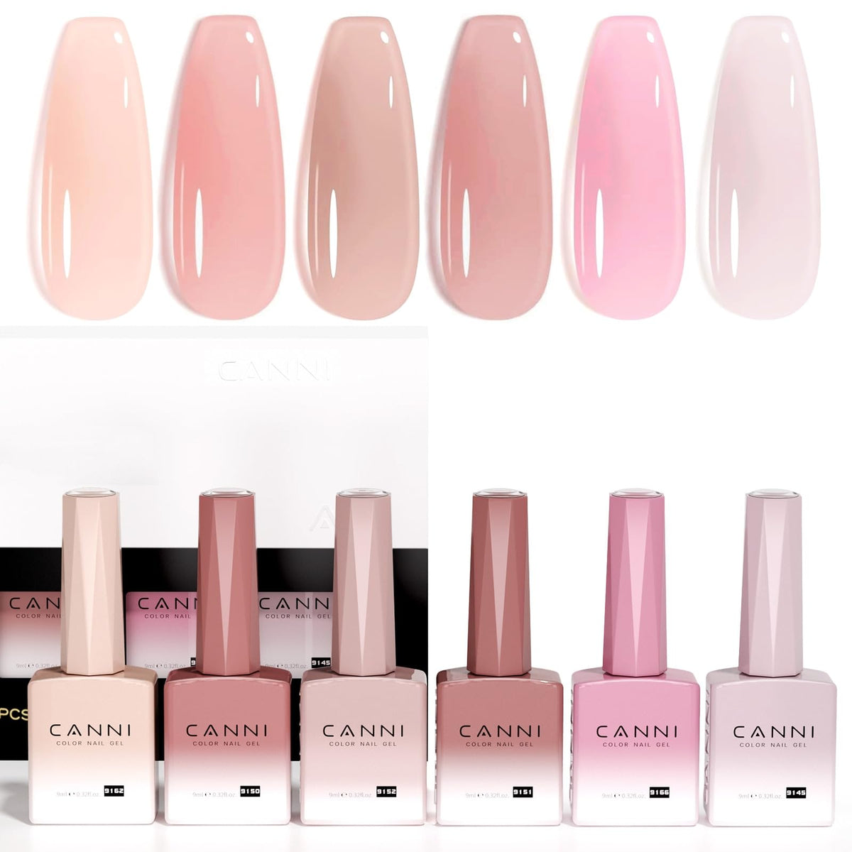CANNI front packaging showing six sheer pink bottles and kit benefit quick selection