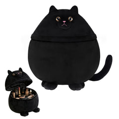 Cantustime front view of plush black cat bag showing cute design and easy storage