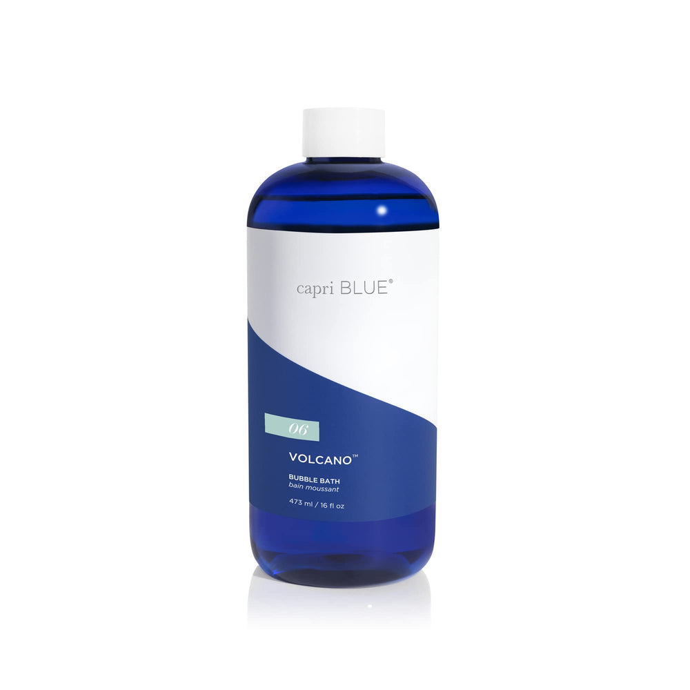 Capri Blue front bottle displaying Volcano scent and 16 oz size benefits