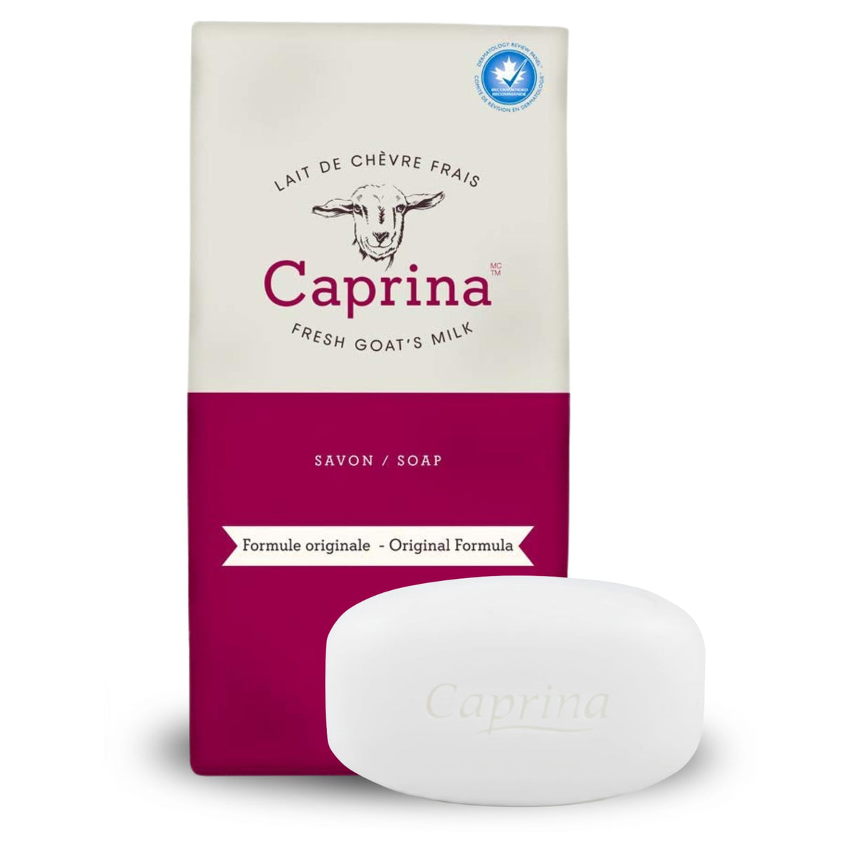 Caprina front packaging showing six bars and clear brand benefit