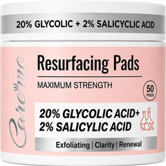 Care me front jar of peel pads showing packaging and convenience for daily exfoliation