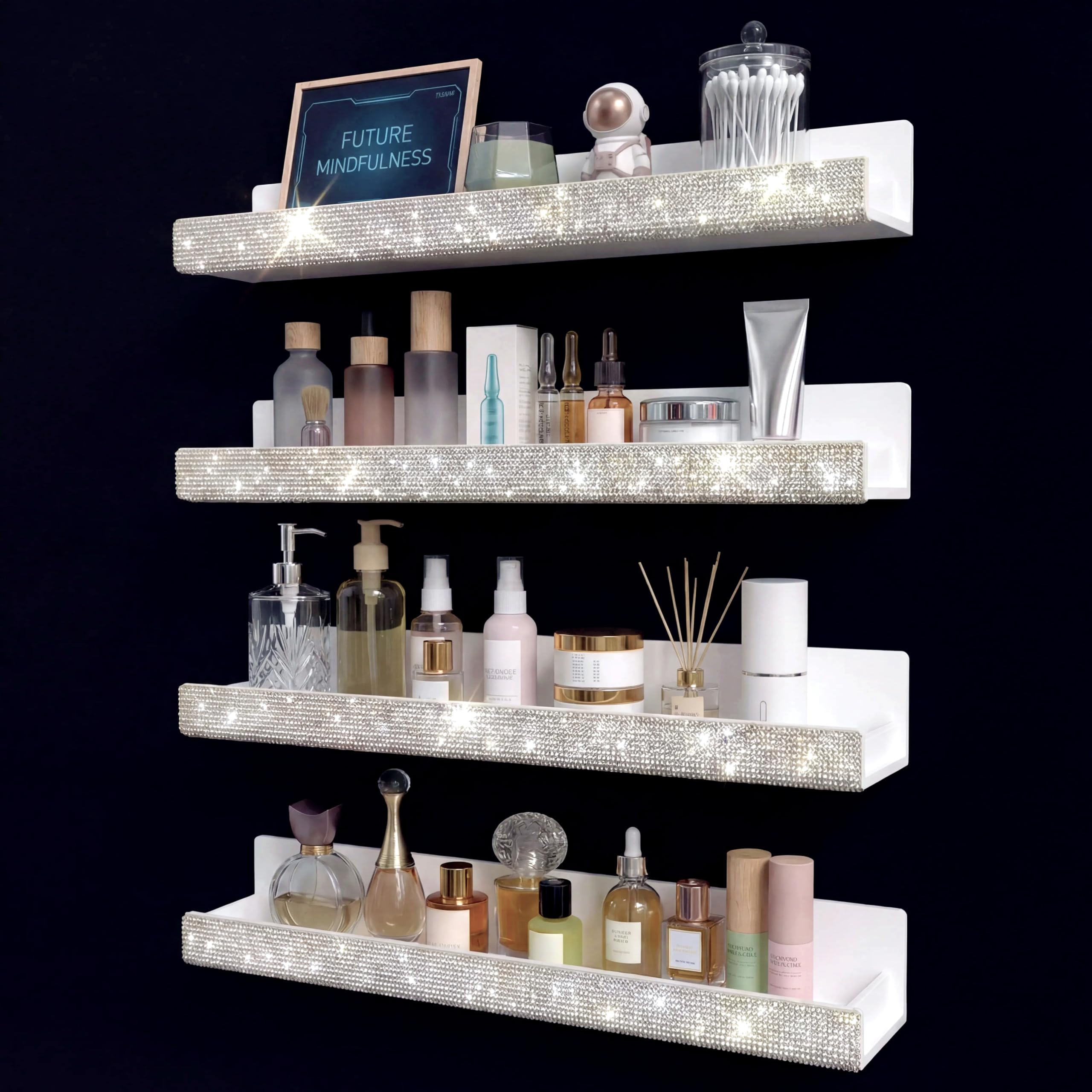 Care&More YJ front view rhinestone organizer showing tidy display benefit