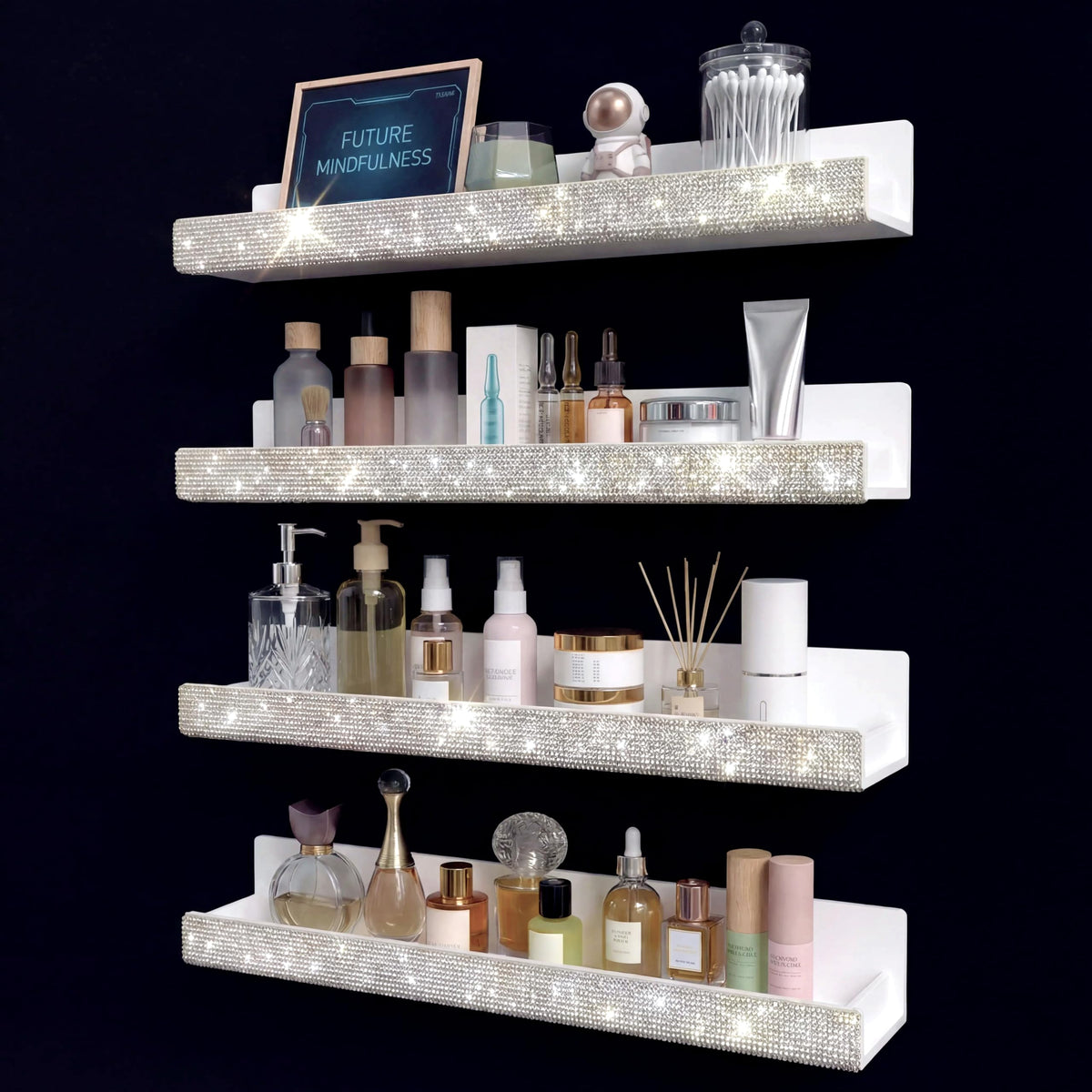Care&More YJ front view rhinestone organizer showing tidy display benefit