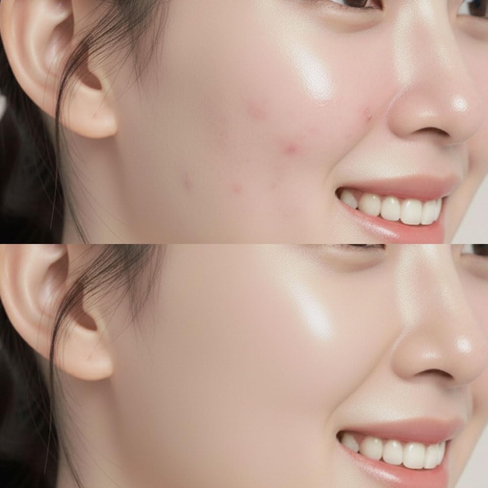 CARE:NEL before and after swatch panel showing improved spot appearance