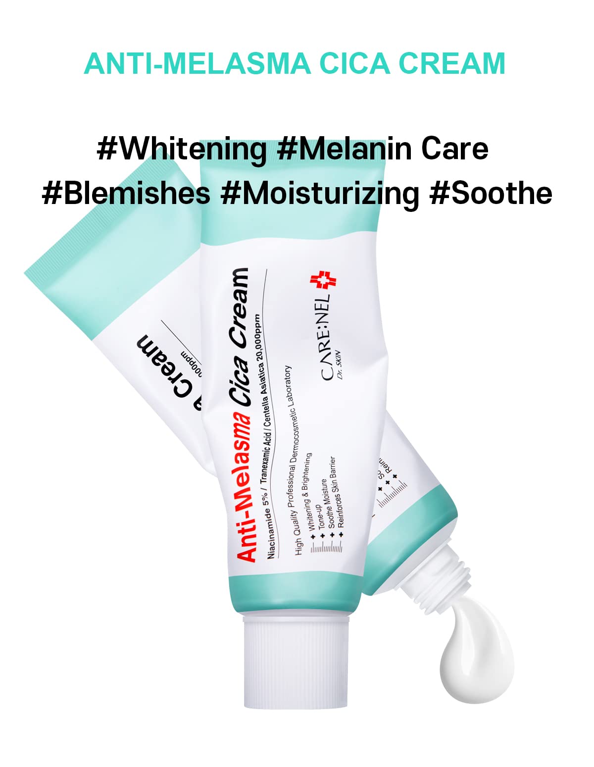 CARE:NEL hand applying cream to cheek to show easy absorption and calming effect