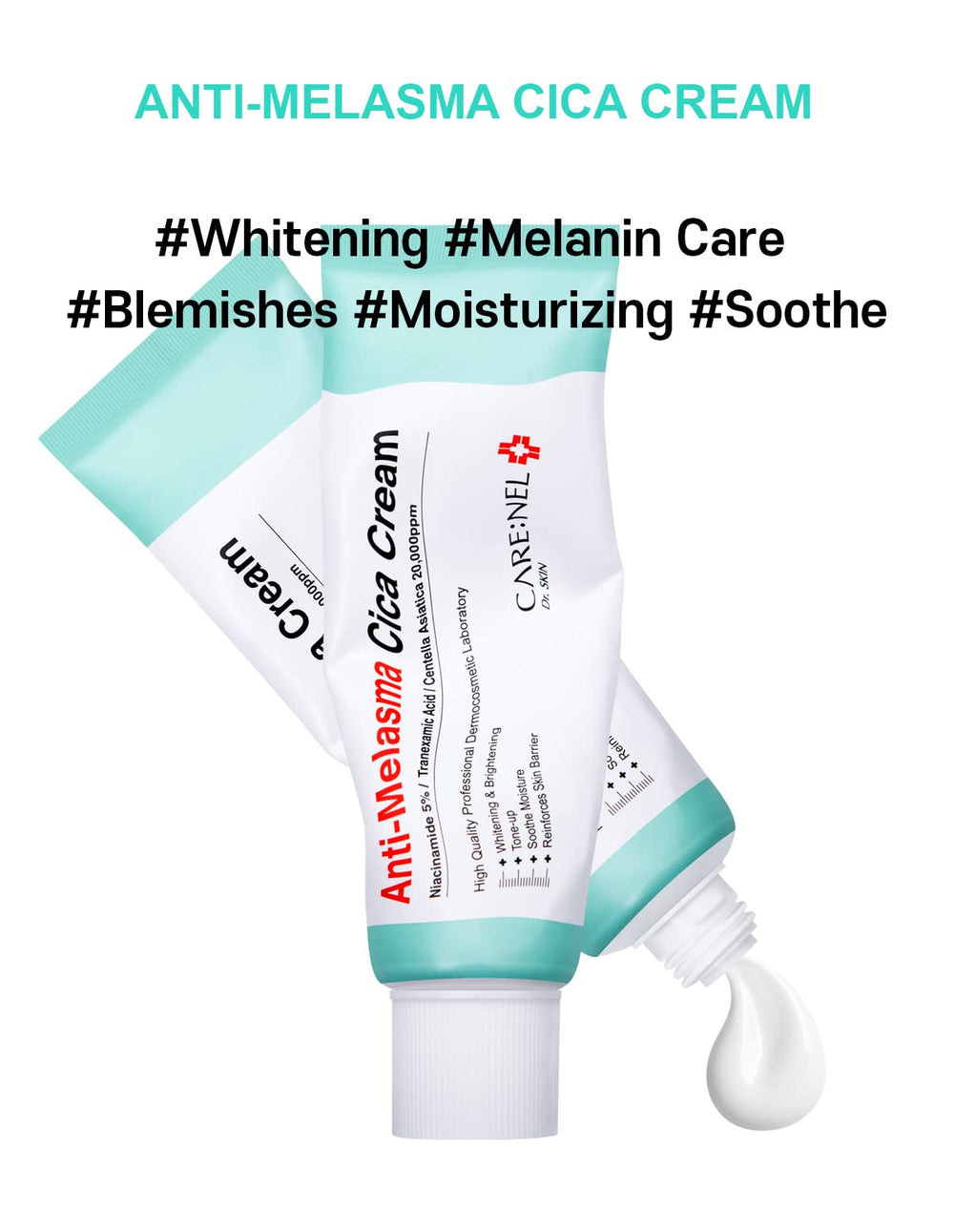 CARE:NEL hand applying cream to cheek to show easy absorption and calming effect