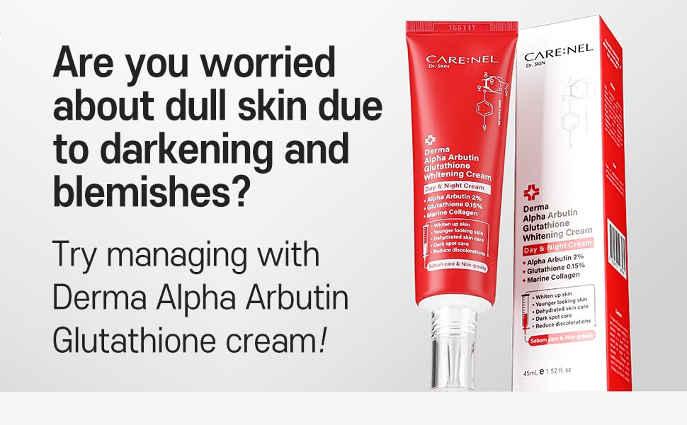 CARE:NEL ingredients graphic listing alpha arbutin 20,000ppm and glutathione 1,500ppm