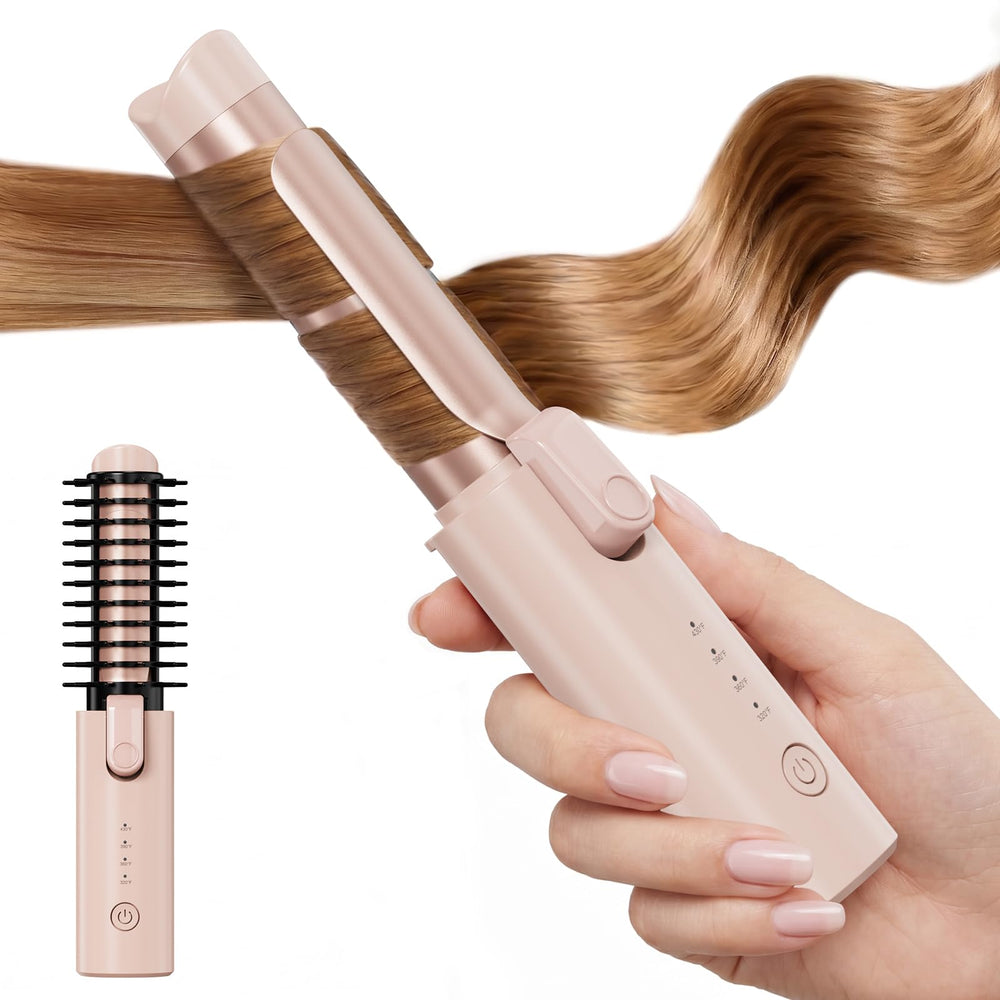 CARESKY front view of cordless curling brush showing compact design and portability