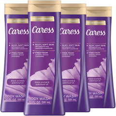 Caress bottle front showing Black Orchid scent and long-lasting fragrance