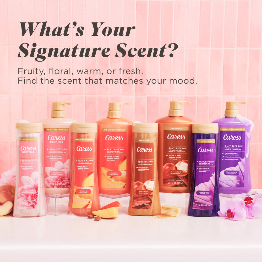 Caress on bathroom vanity in lifestyle shot showing fragrant indulgence benefit