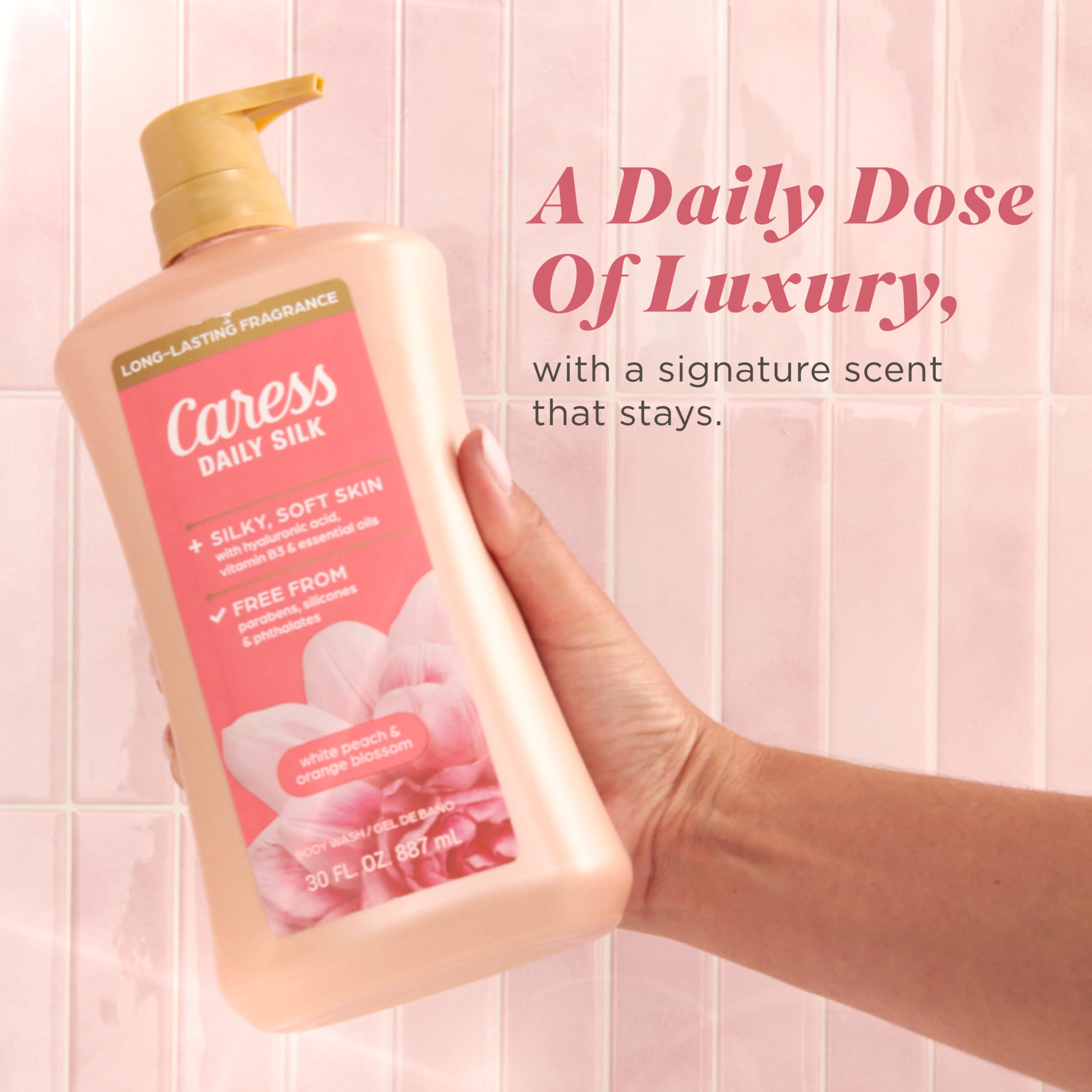 Caress hand pumping body wash showing convenient pump benefit