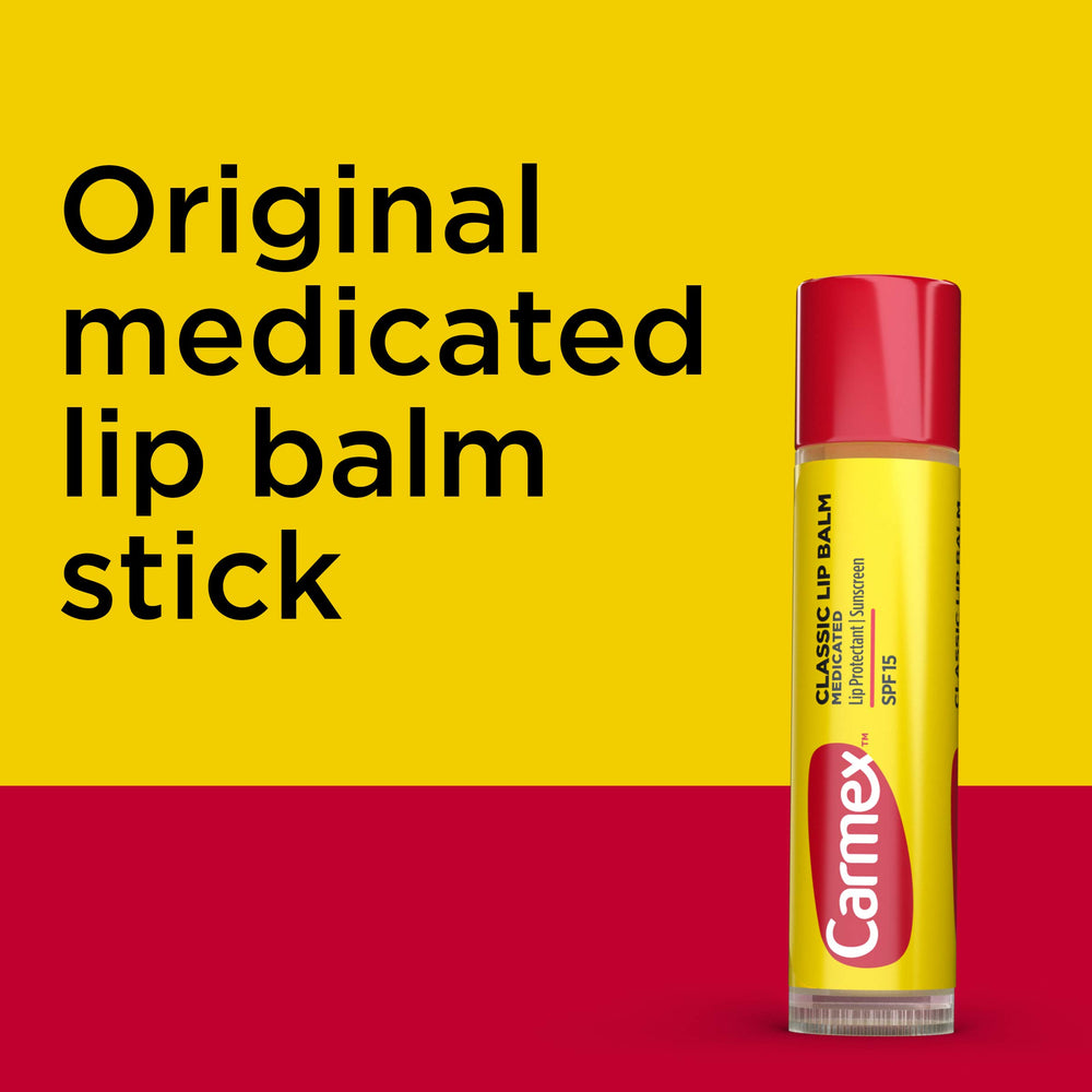 Carmex label detail showing ingredients and medicated benefits