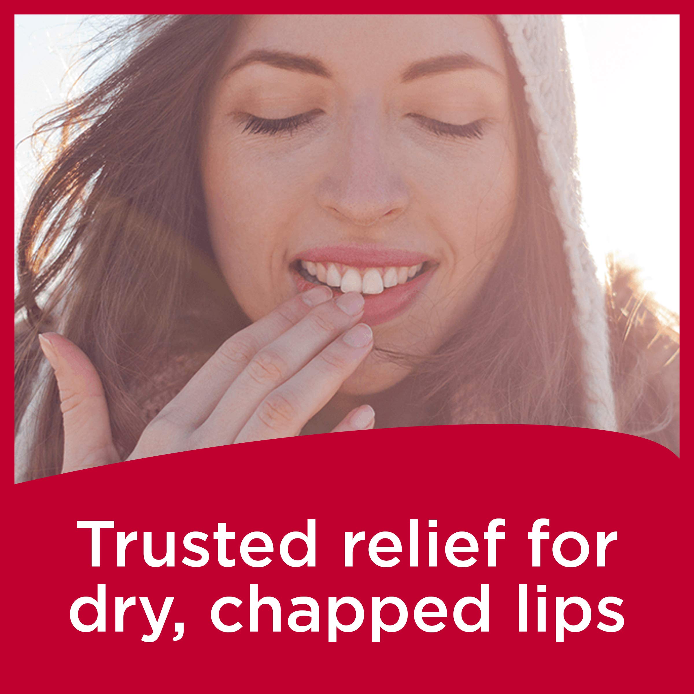 Carmex used outdoors on lips demonstrating sun and wind protection