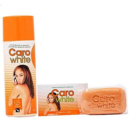 Caro White lotion and soap front packaging showing the two-piece set and nourishing benefits